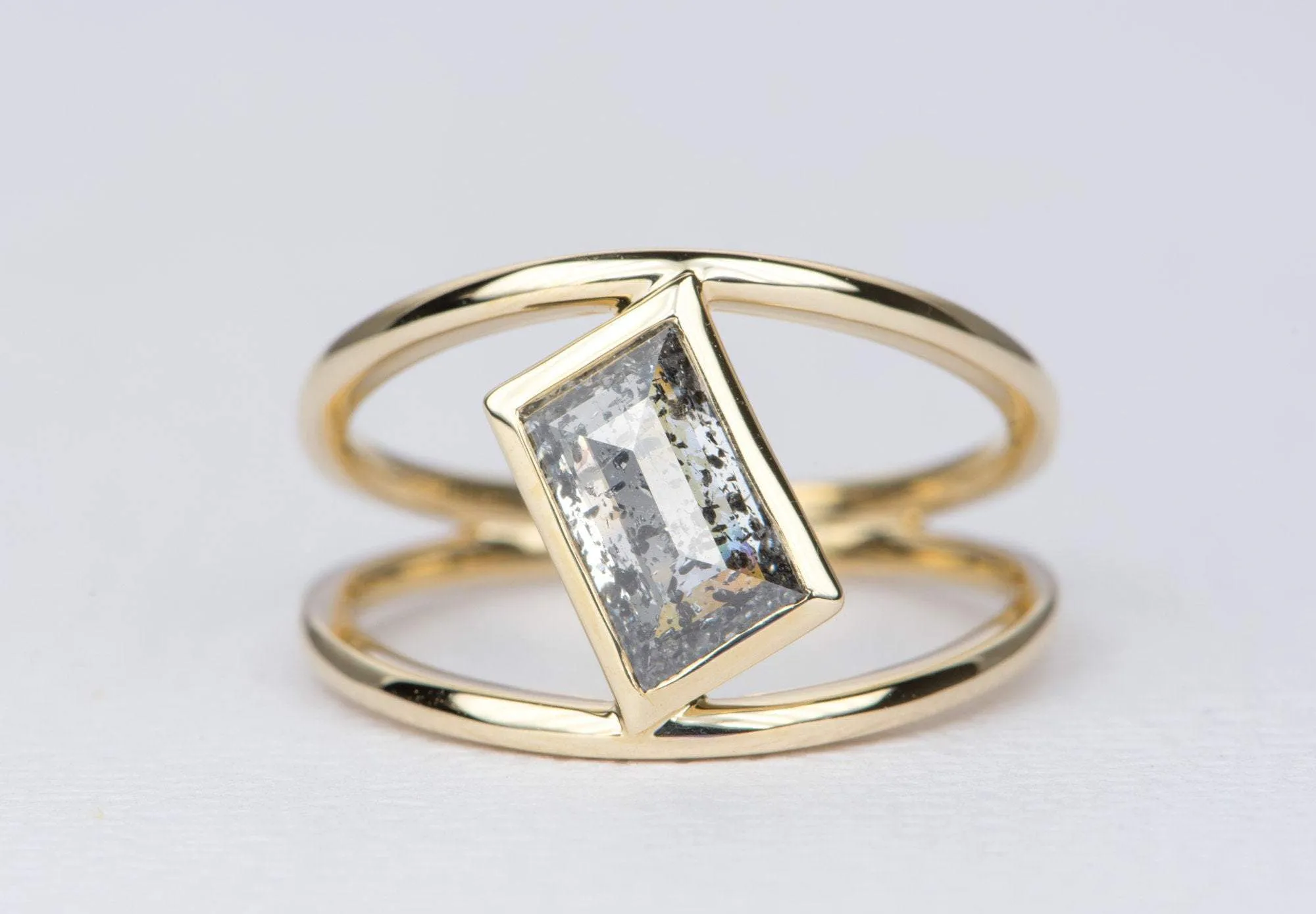 1.32ct Geometric Shape Diamond Bezel Set Cage Ring 14K Yellow Gold Ring Gift For Her OOAK AD1741-2