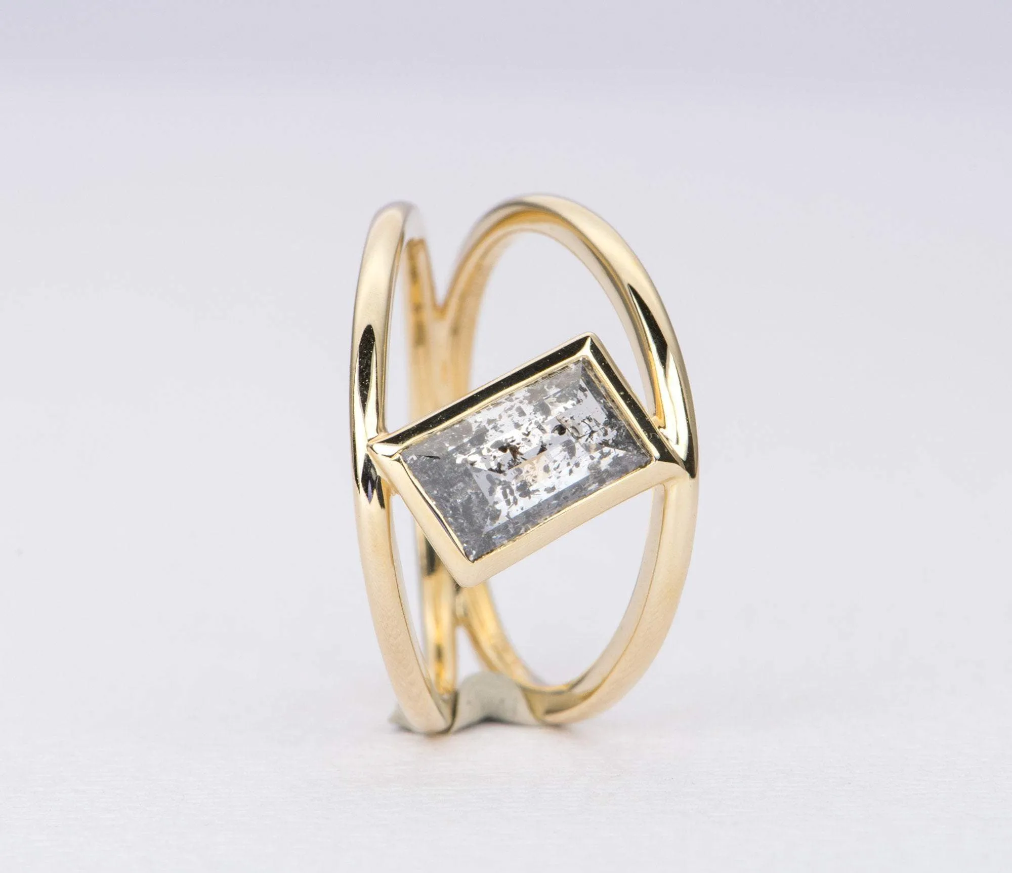 1.32ct Geometric Shape Diamond Bezel Set Cage Ring 14K Yellow Gold Ring Gift For Her OOAK AD1741-2