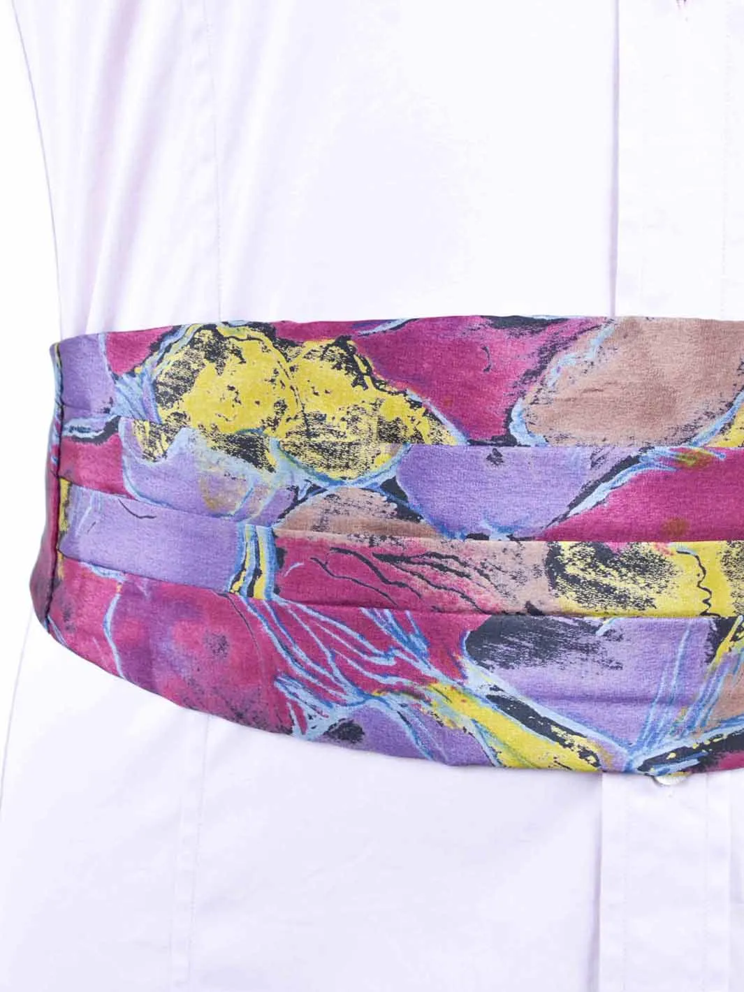 1980s silk waist sash with abstract print