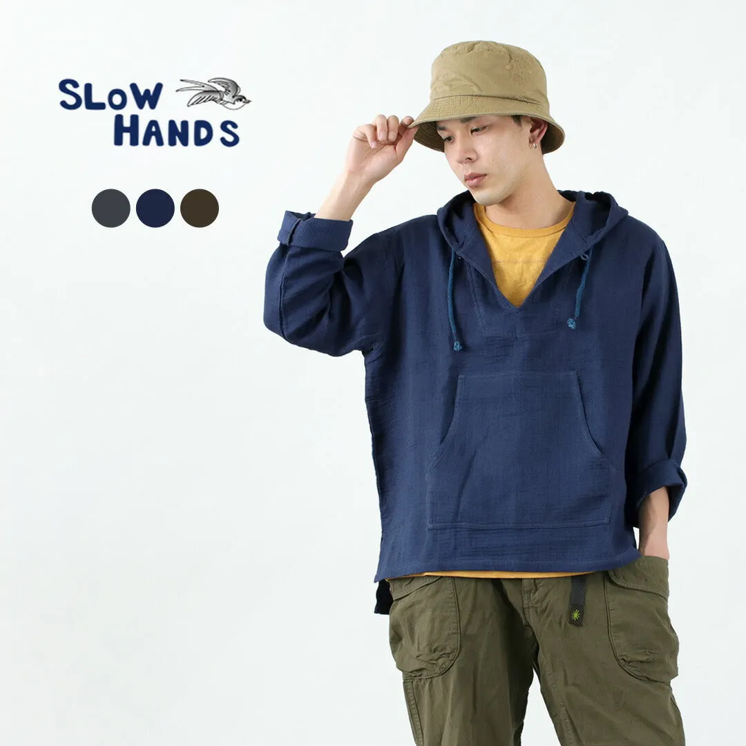 【50％OFF】SLOW HANDS（スローハンズ） トリプルガーゼ メキシカンパーカー / メンズ / 長袖 トップス / プルオーバー / ゆったり ワイド / コットン 綿 / ガーゼ / D SH-3 / TRIPPLE GAZE MEXICAN 