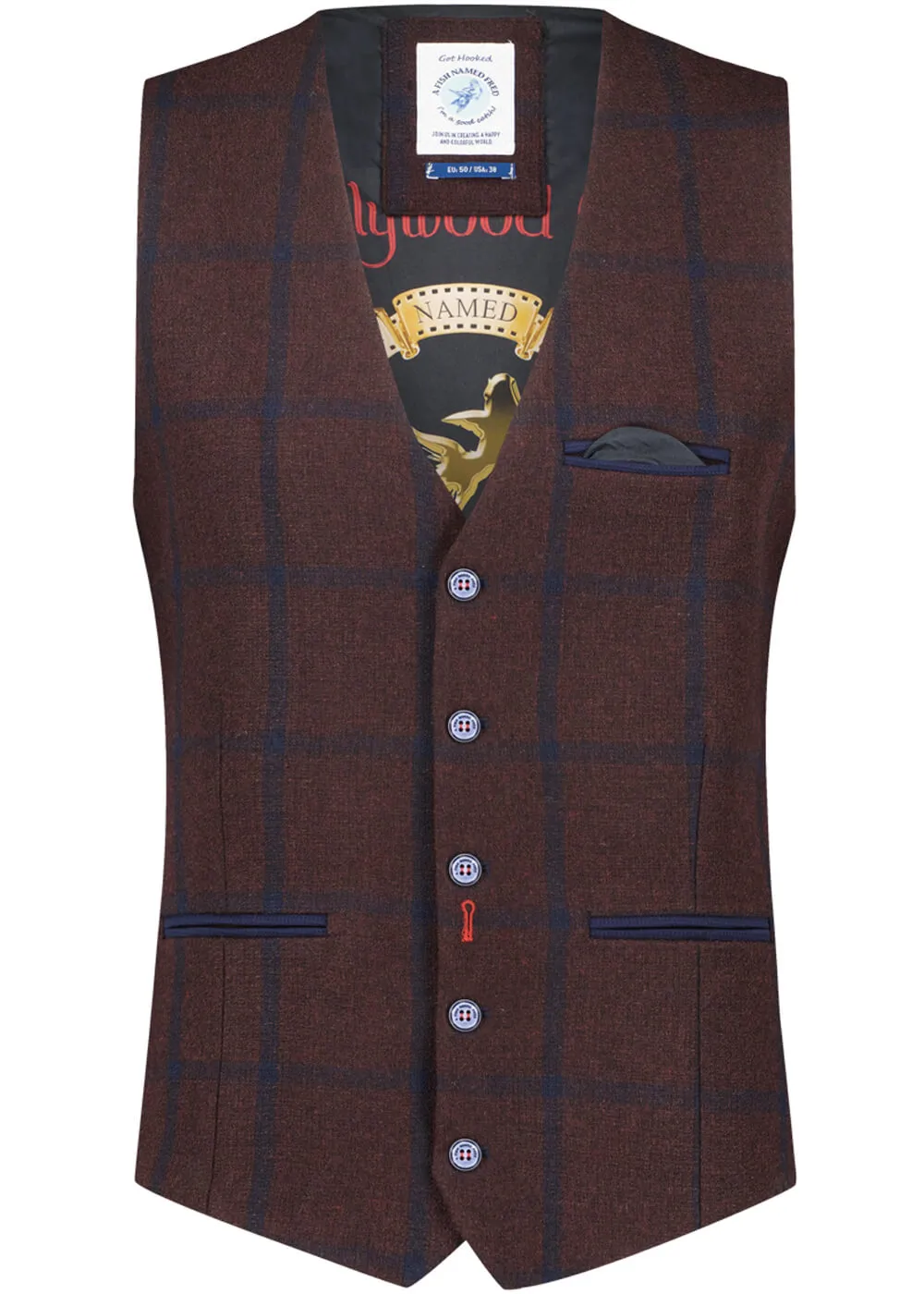 A Fish Named Fred Men's Big Check Gilet Chili Red