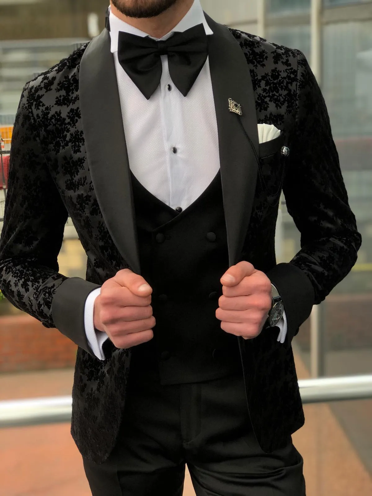 Abboud Black Embroidery Tuxedo