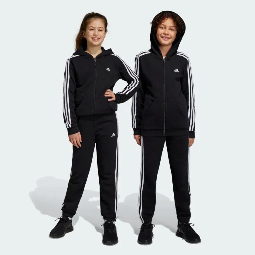 ADIDAS JUNIOR ESSENTIALS 3-STRIPES FLEECE BLACK TRACKPANTS