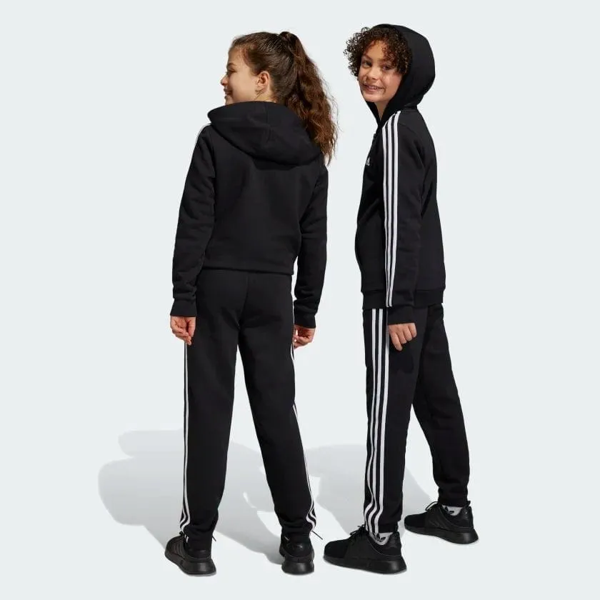 ADIDAS JUNIOR ESSENTIALS 3-STRIPES FLEECE BLACK TRACKPANTS