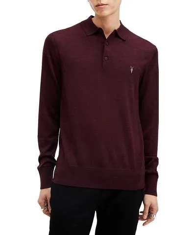 Allsaints Mode Regular Fit Merino Wool Long Sleeve Polo Sweater