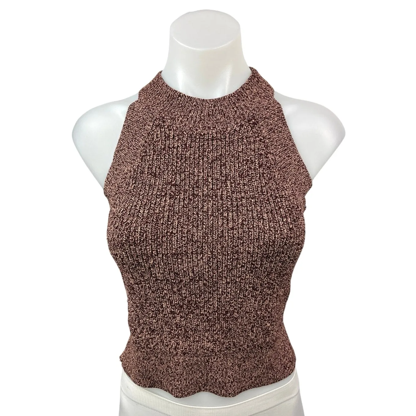 Aritzia Wilfred Brown Mock Neck Sleeveless Knitted Crop Sweater Tank Top Size XS