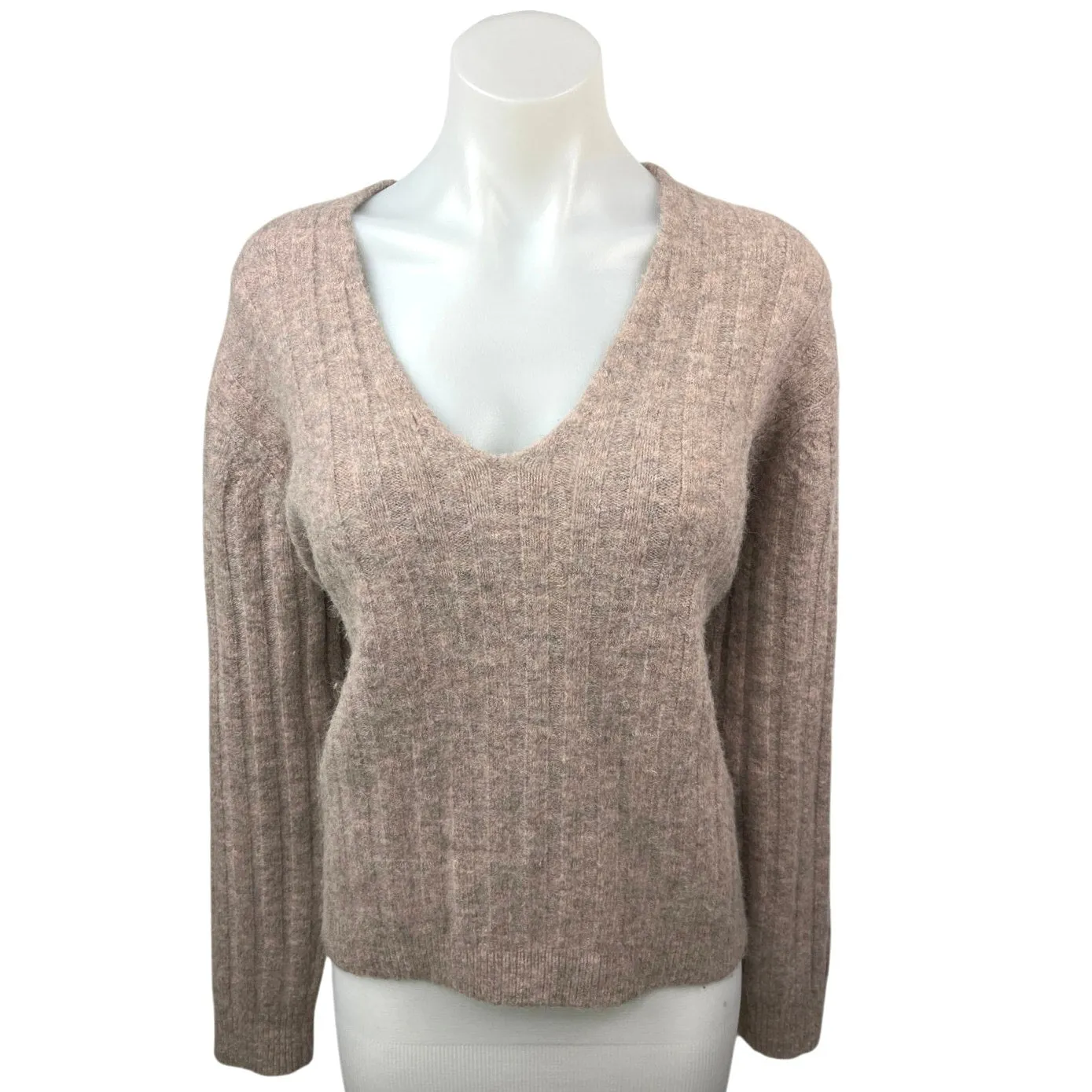 Aritzia Wilfred Free Pink Tan Alpaca Wool Scoop Neck Long Sleeve Sweater Top S