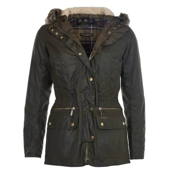 Barbour Womens Kelsall Waxed Cotton Parka in Olive Classic