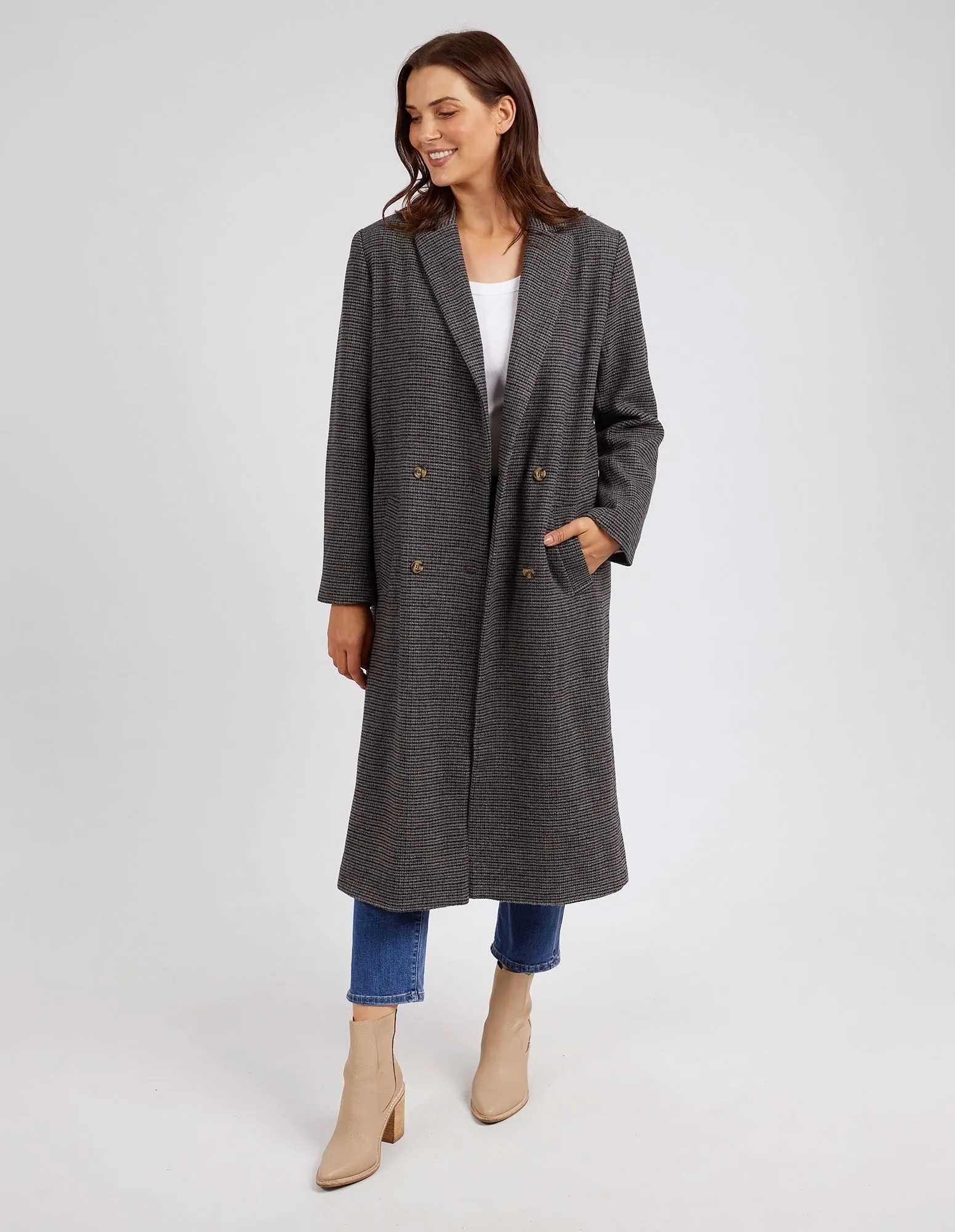 Becky Houndstooth Coat Charcoal