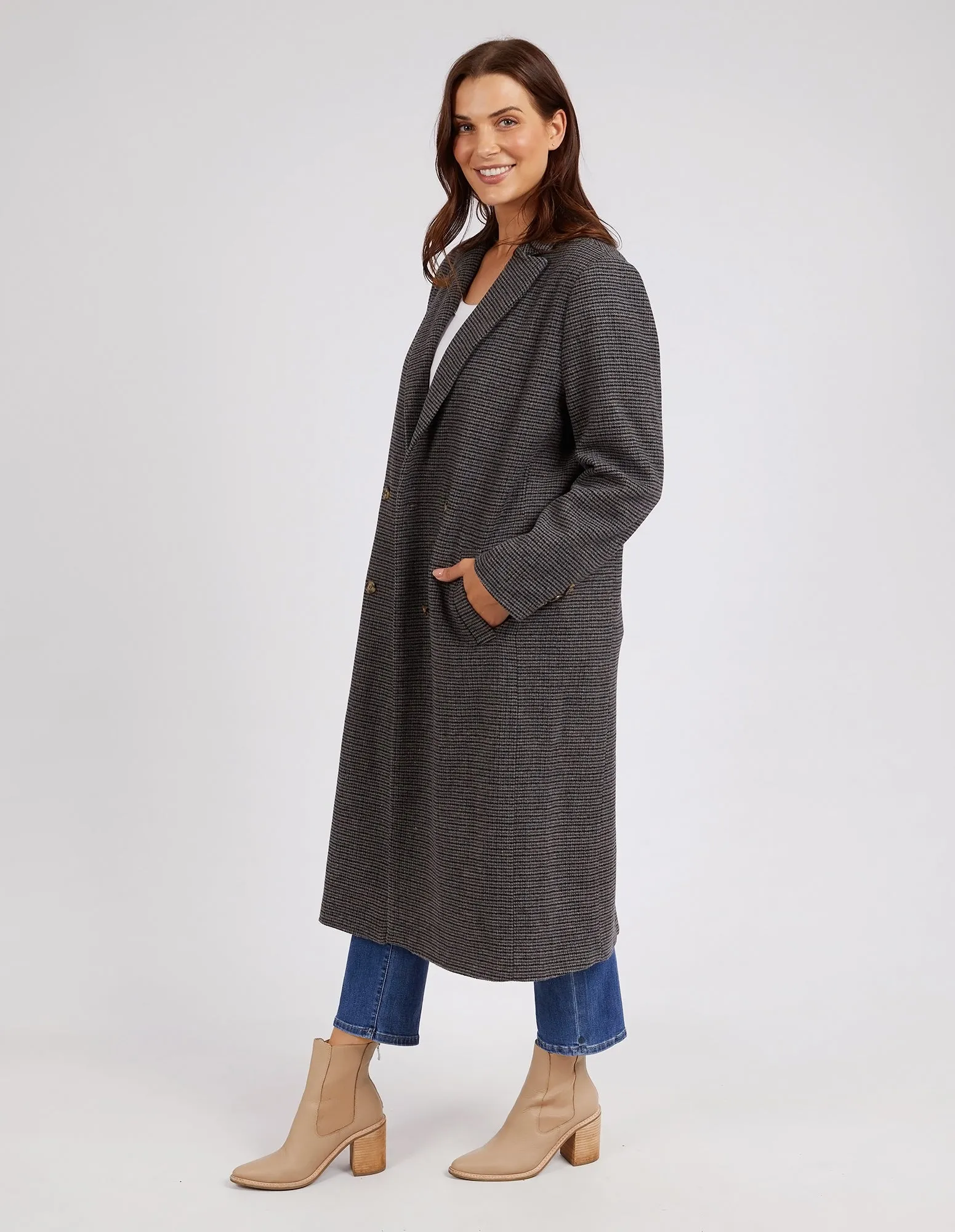 Becky Houndstooth Coat Charcoal