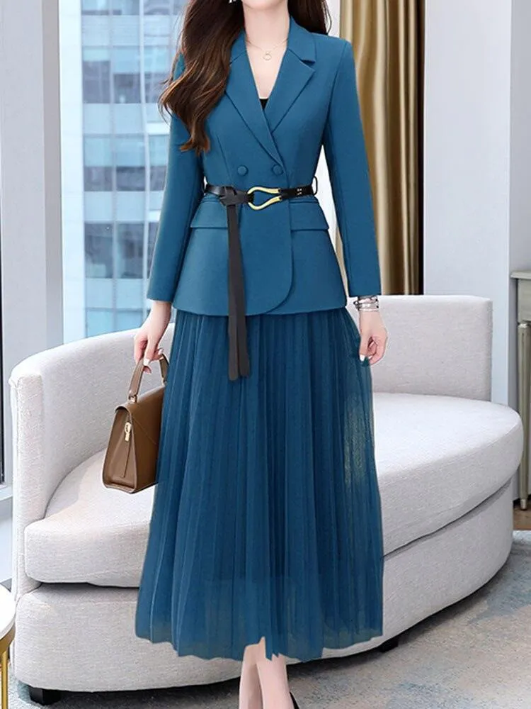 Belted Outfit Skirt Suit Set