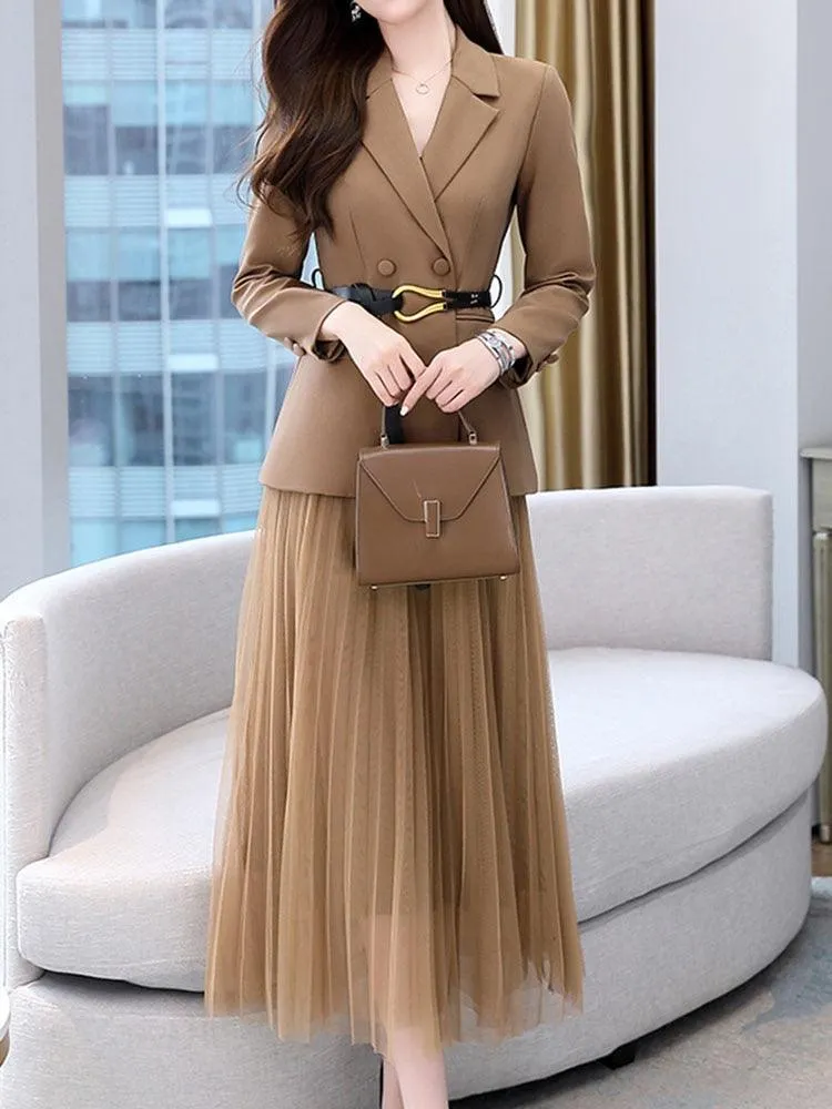 Belted Outfit Skirt Suit Set