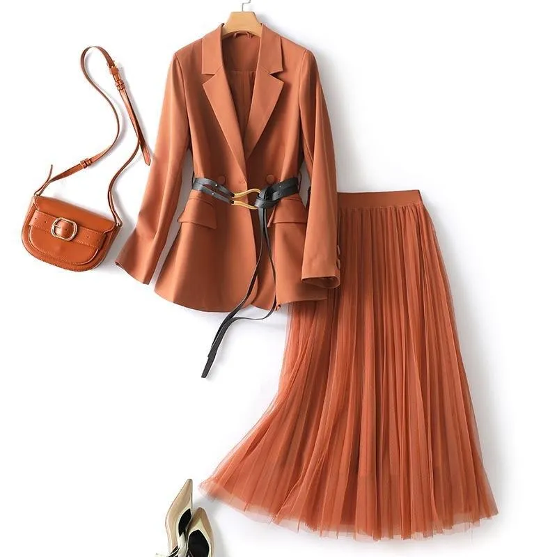 Belted Outfit Skirt Suit Set