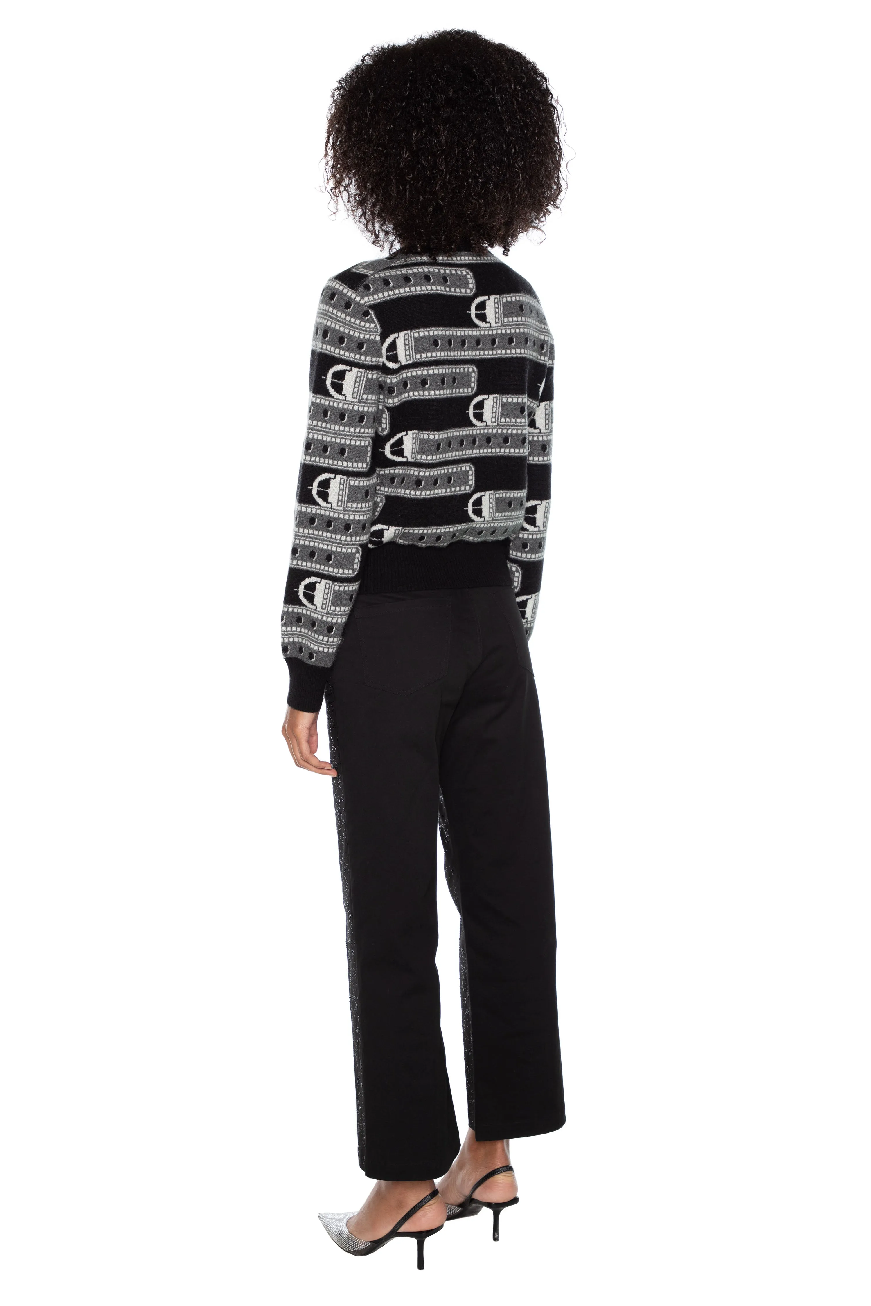 'BELTS' SHRUNKEN PULLOVER SWEATER