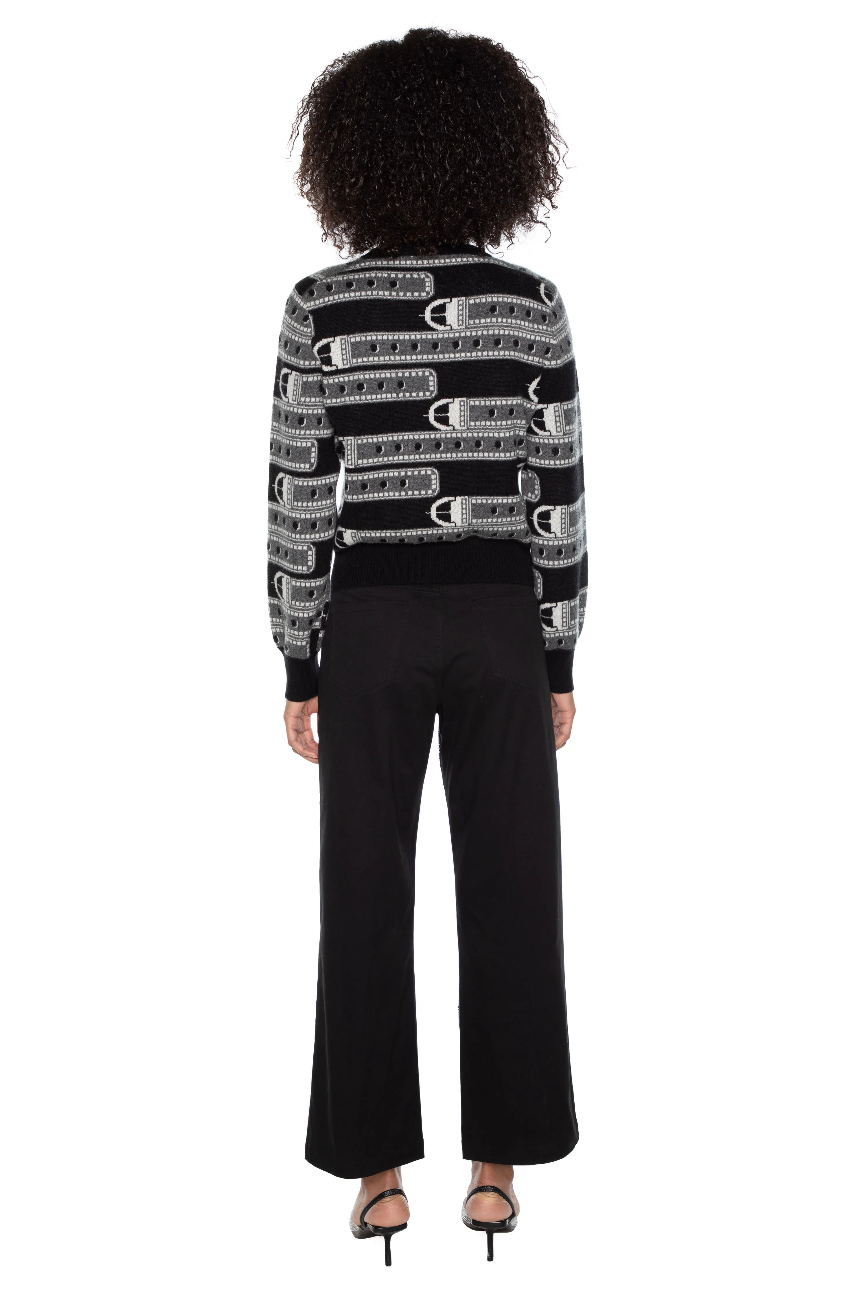 'BELTS' SHRUNKEN PULLOVER SWEATER