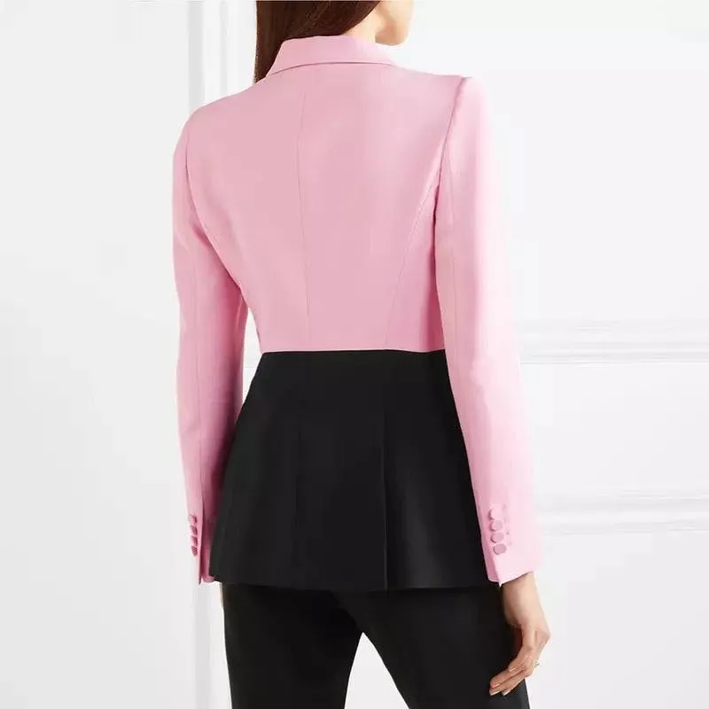 Black And Pink Contrast Color Blazer