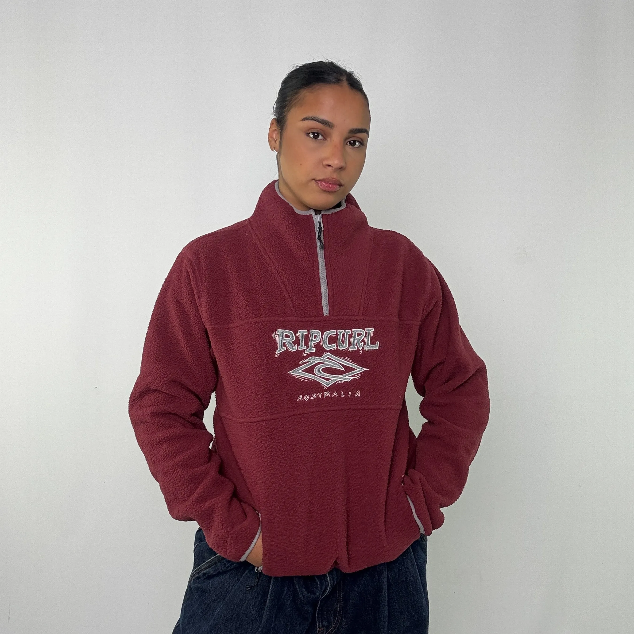 Burgundy Red y2ks Rip Curl Hoodie (M)