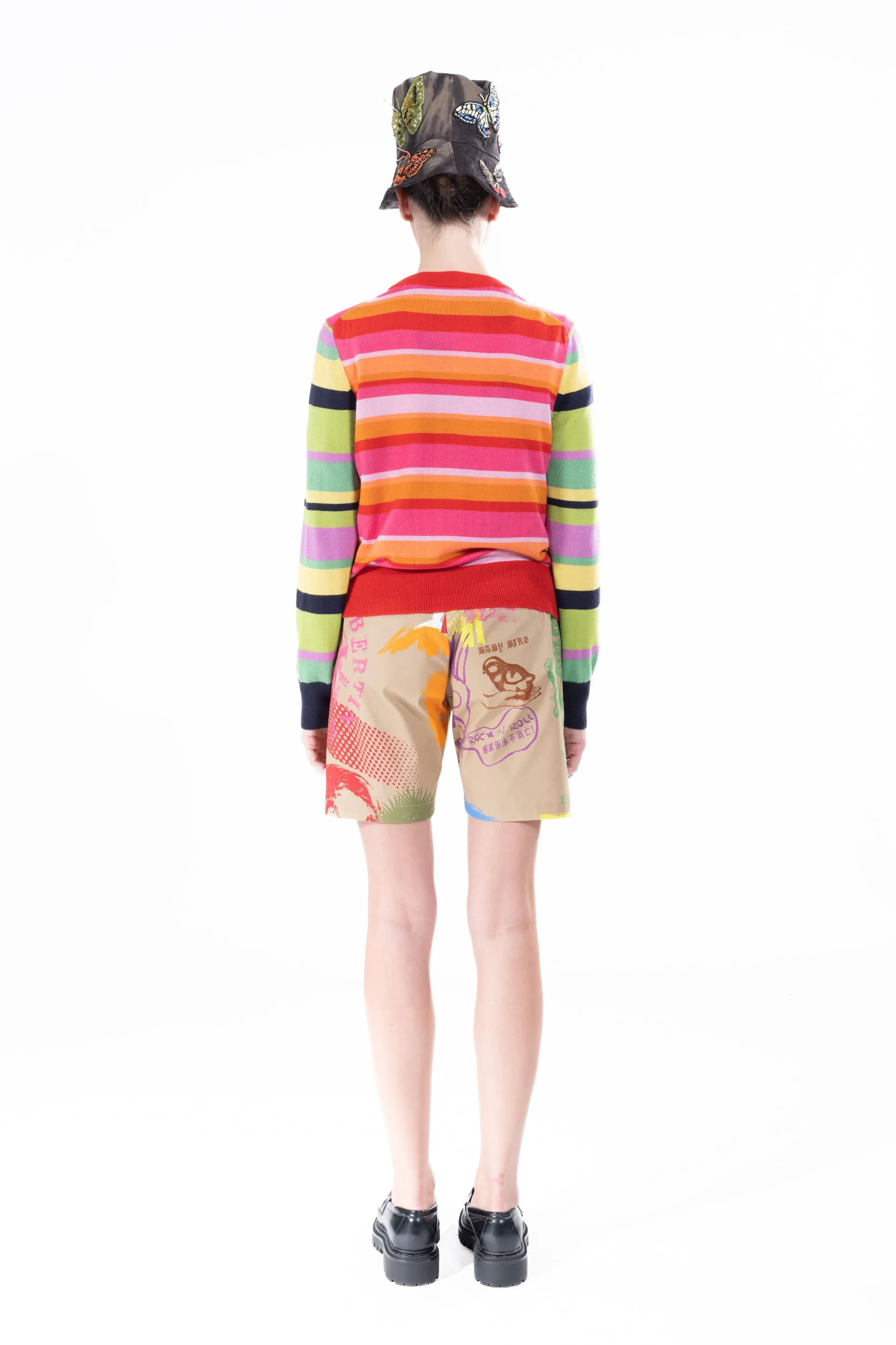 'Butterfly' Wild Stripes Shrunken Pullover Sweater