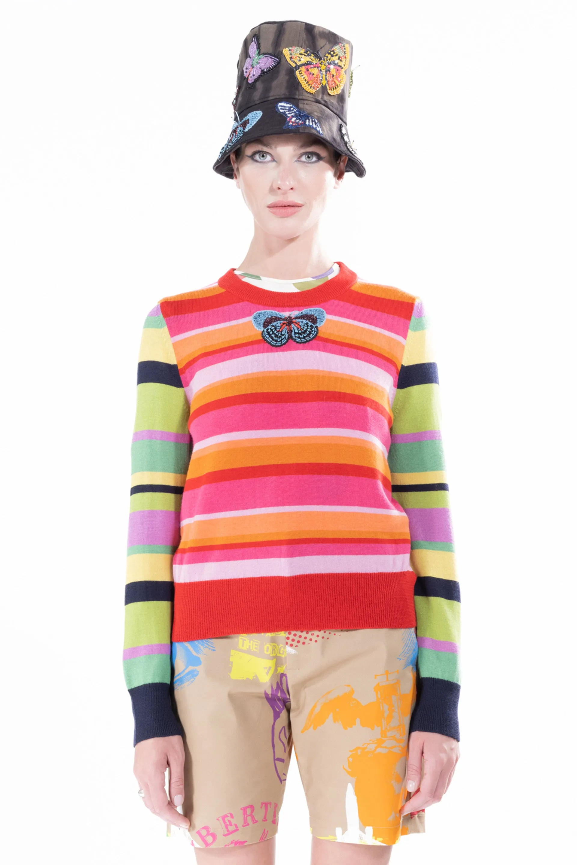 'Butterfly' Wild Stripes Shrunken Pullover Sweater