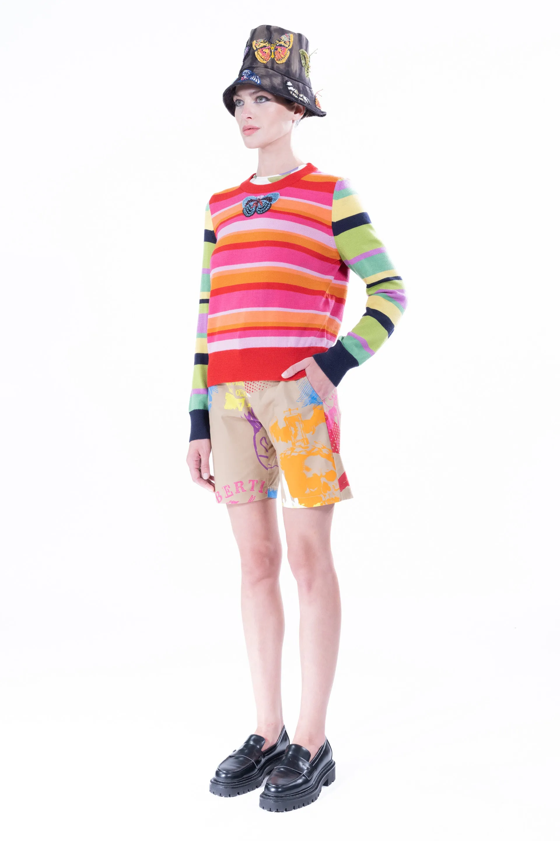 'Butterfly' Wild Stripes Shrunken Pullover Sweater