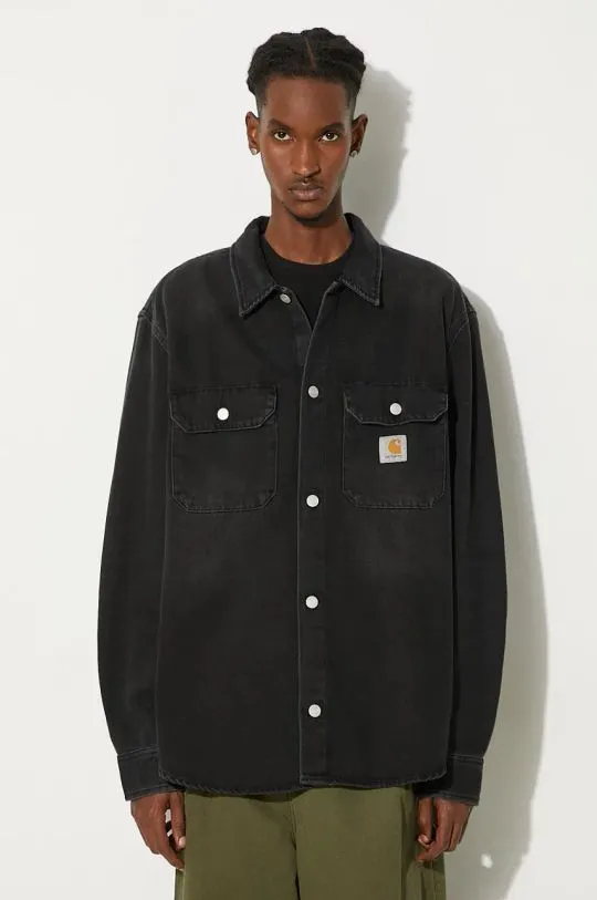 Carhartt WIP denim jacket Harvey Shirt Jac men's black color I033346.894L