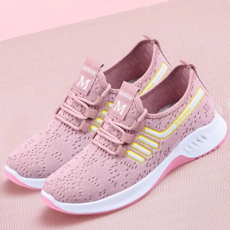 Casual Fashion Breathable Walking Mesh Flat Vulcanized Women's Sneakers