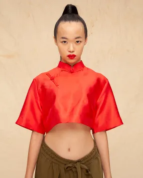 Cheongsam Crop Top (Red Taffeta)