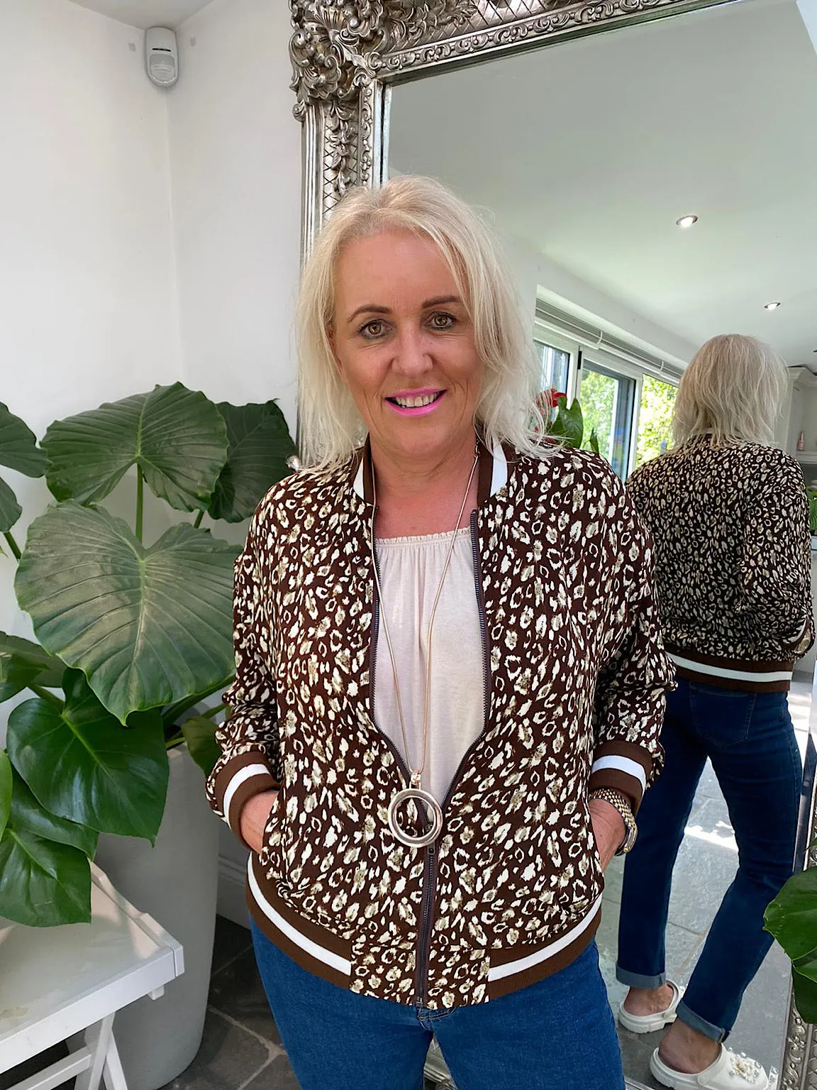 Chocolate Leopard Print Bomber Jacket Ellis