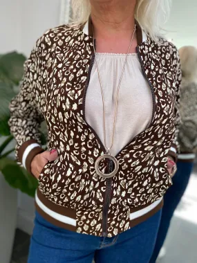 Chocolate Leopard Print Bomber Jacket Ellis