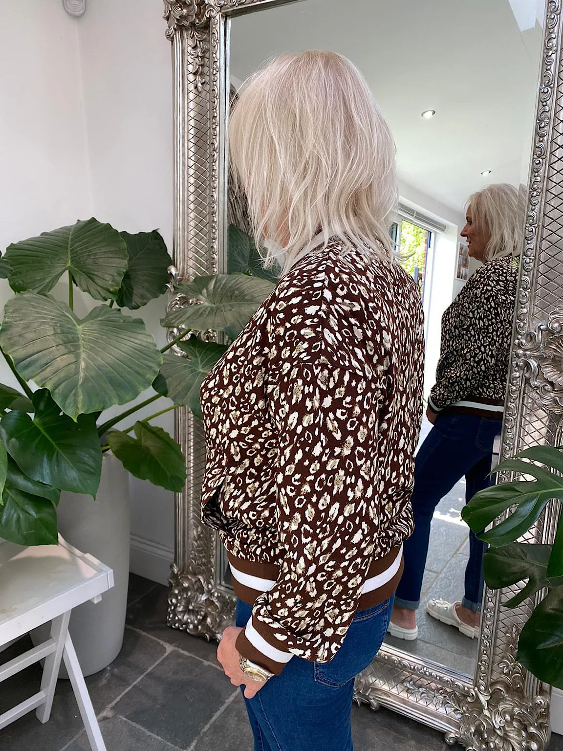 Chocolate Leopard Print Bomber Jacket Ellis