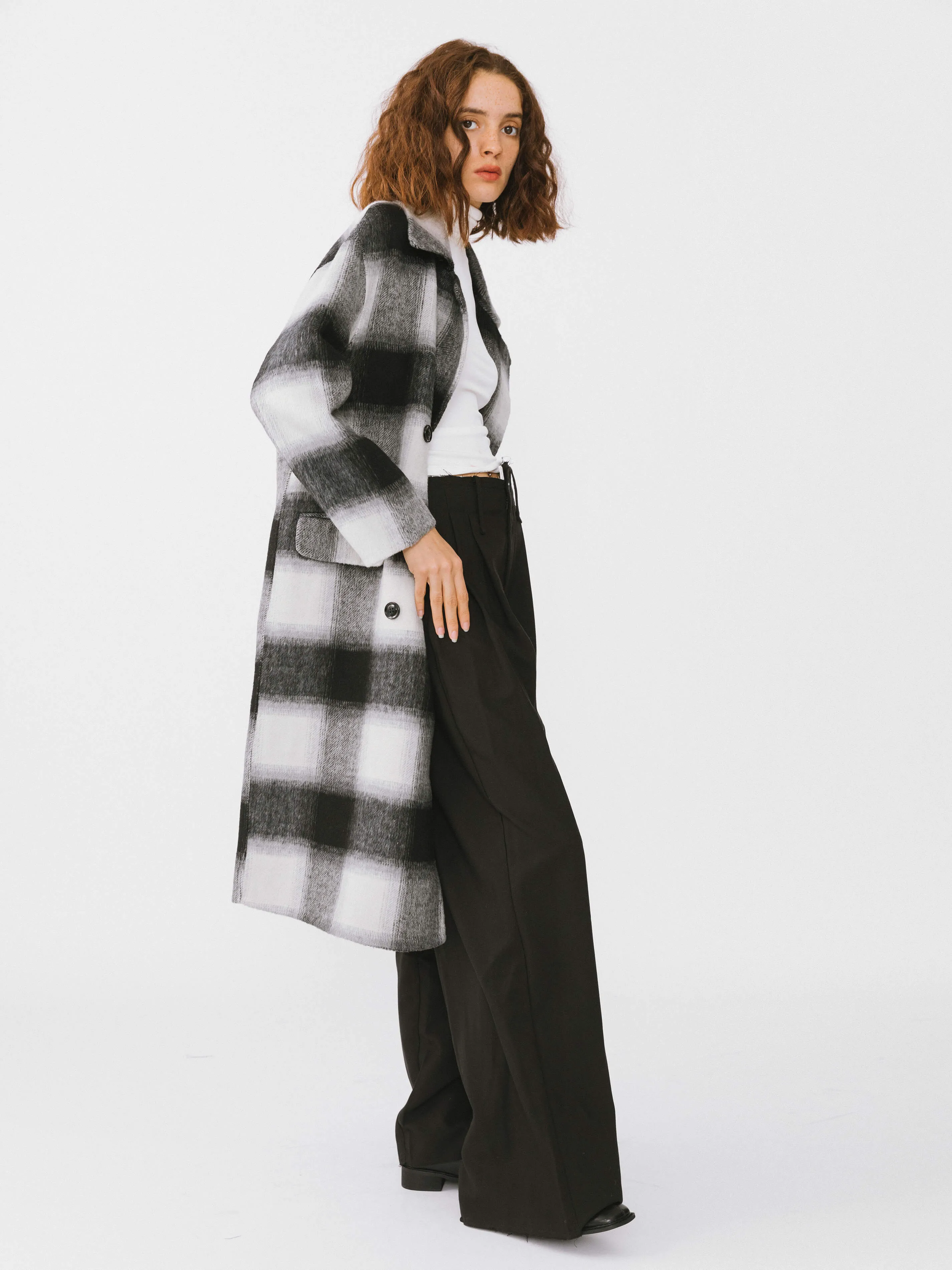 Classic Check Long Wool Coat