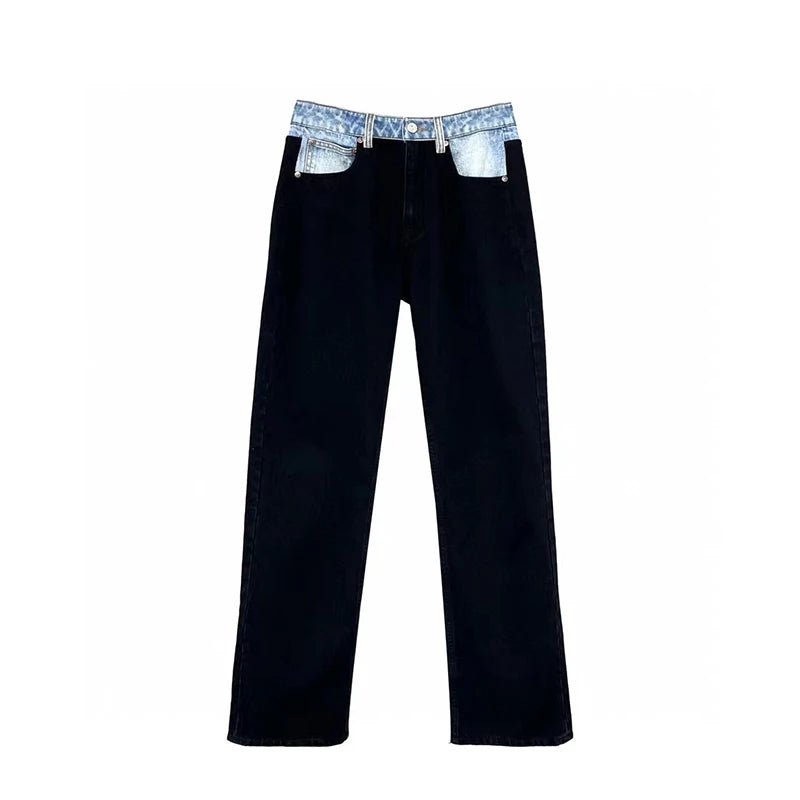 Color Block Denim Pants for Women