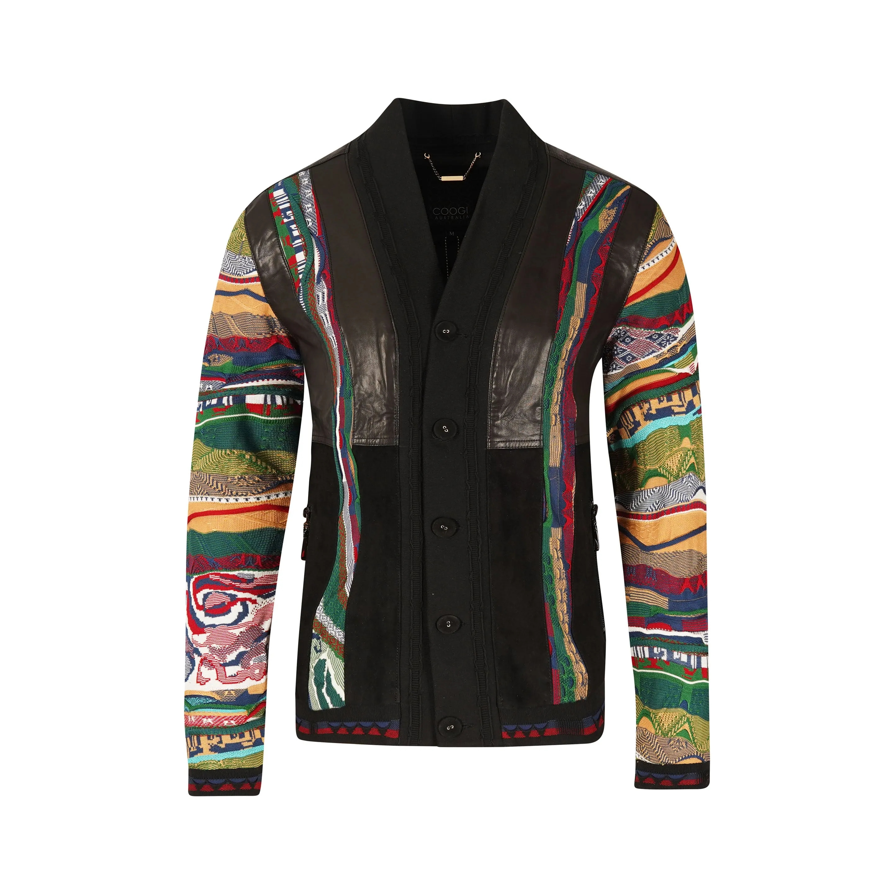 COOGI Leather, Suede and Sweater Pieced Cardigan - Black