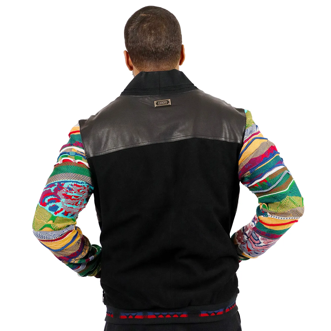 COOGI Leather, Suede and Sweater Pieced Cardigan - Black