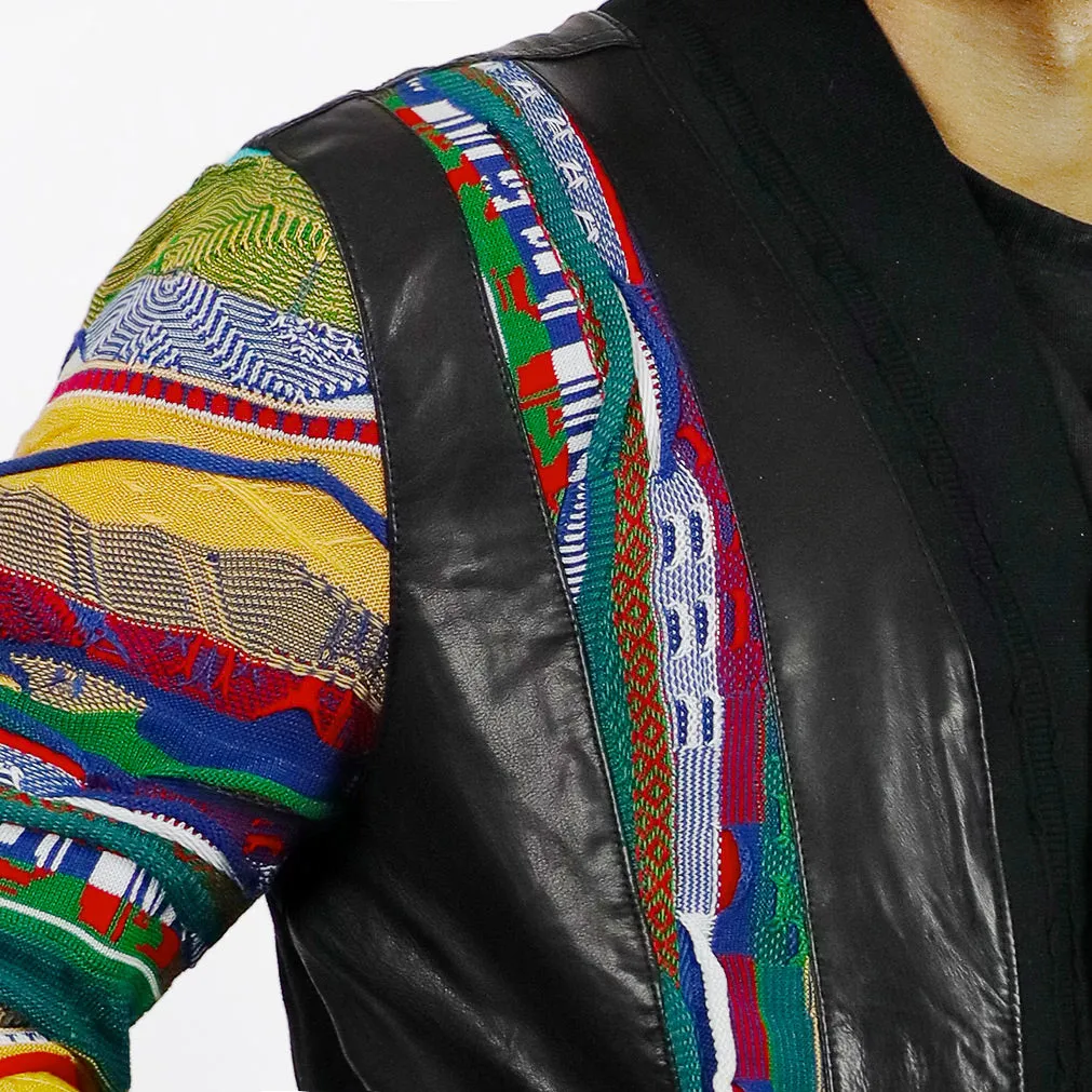 COOGI Leather, Suede and Sweater Pieced Cardigan - Black