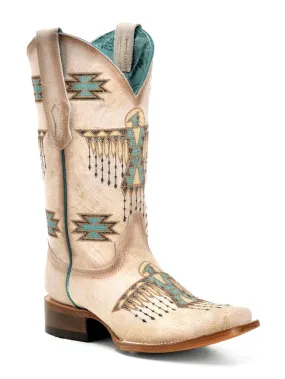 Corral Z5219 Ladies Embroidery Square Toe Western Boot Cream