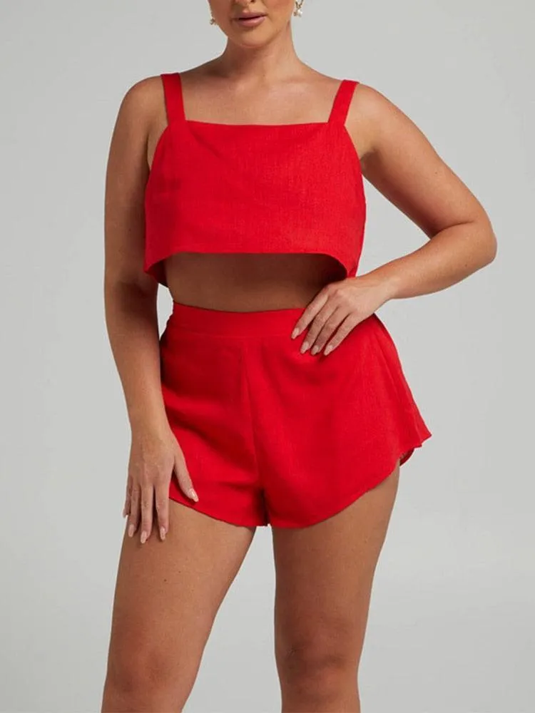 Crop Top Outfit Set - Shorts