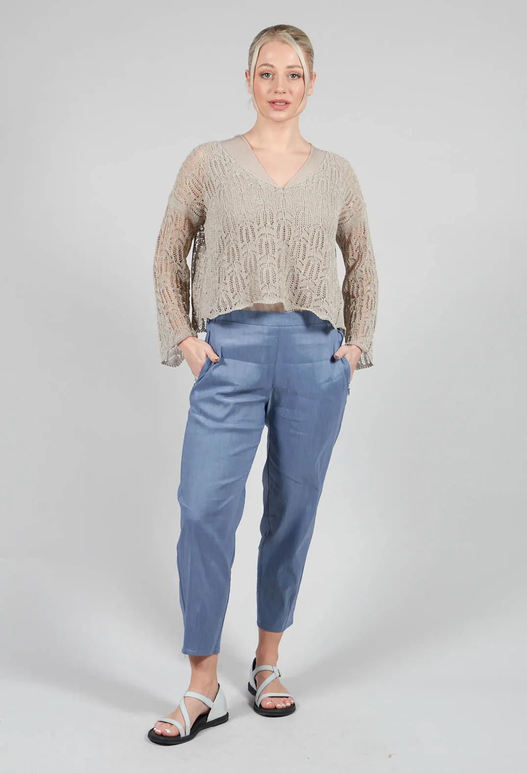 Cropped Slim Leg Pants in Steel Blue