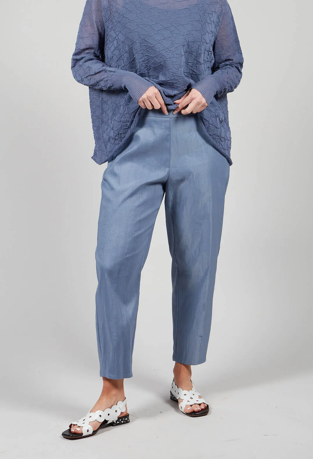 Cropped Slim Leg Pants in Steel Blue