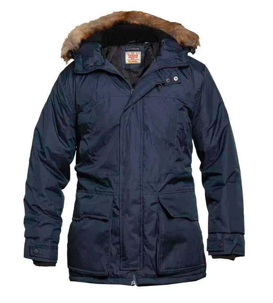 D555 Big Mens Navy Parka Style Jacket With Detachable Fur Trim (LOVETT NAVY)