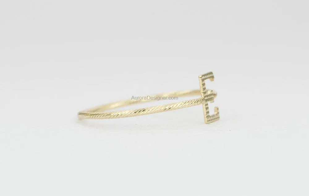 Dainty Textured Letter Alphabet Ring 18K Gold AD1537