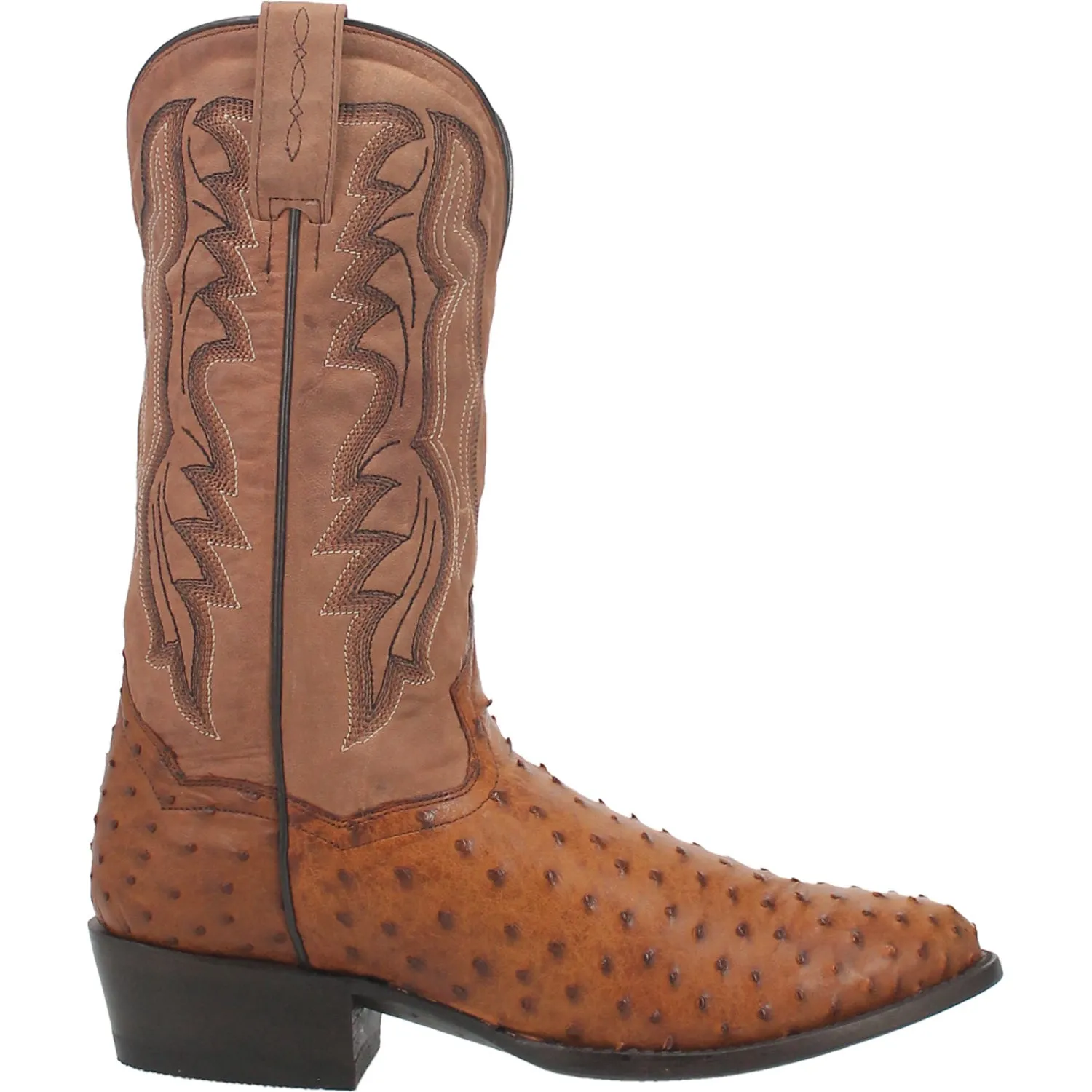 Dan Post Mens Tempe Cowboy Boots Ostrich Saddle Brown/Chocolate