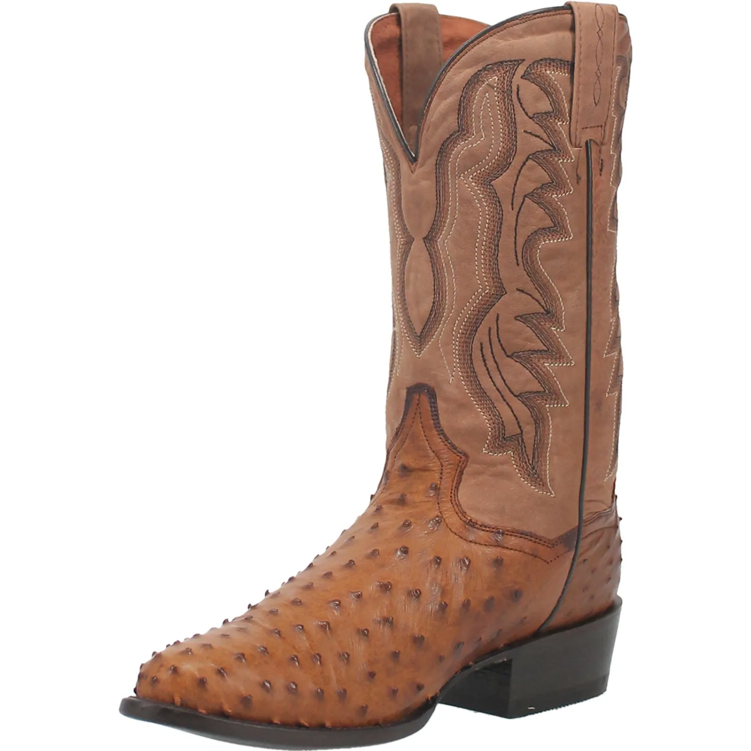 Dan Post Mens Tempe Cowboy Boots Ostrich Saddle Brown/Chocolate