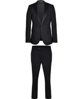 David Wej Men's Alfredo Single Breasted Satin Peak Lapel Tuxedo – Black