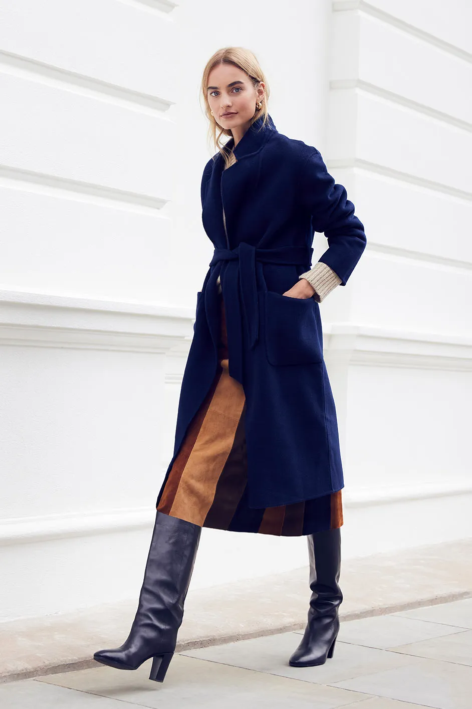 Diane Wool Double Faced Belted Coat - Midnight