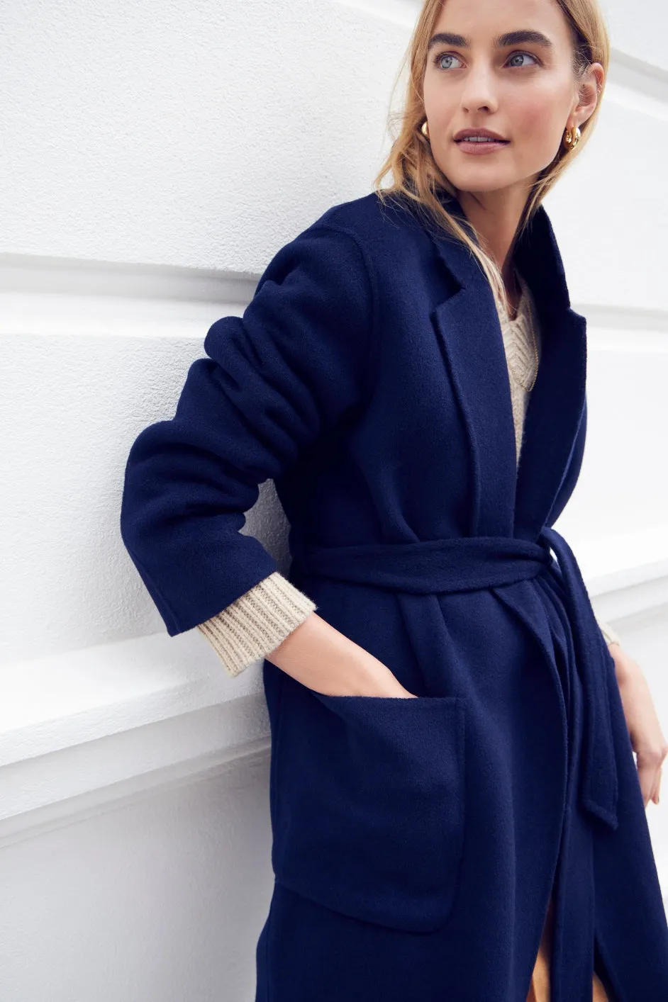 Diane Wool Double Faced Belted Coat - Midnight