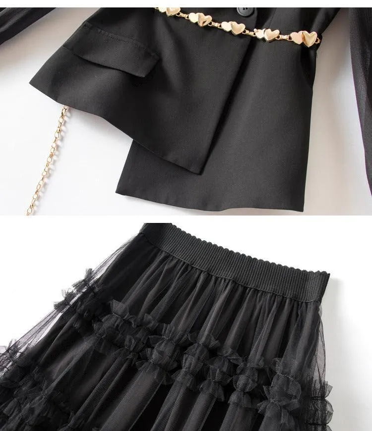 Elegant Outfit Set - Top and Mesh Skirt