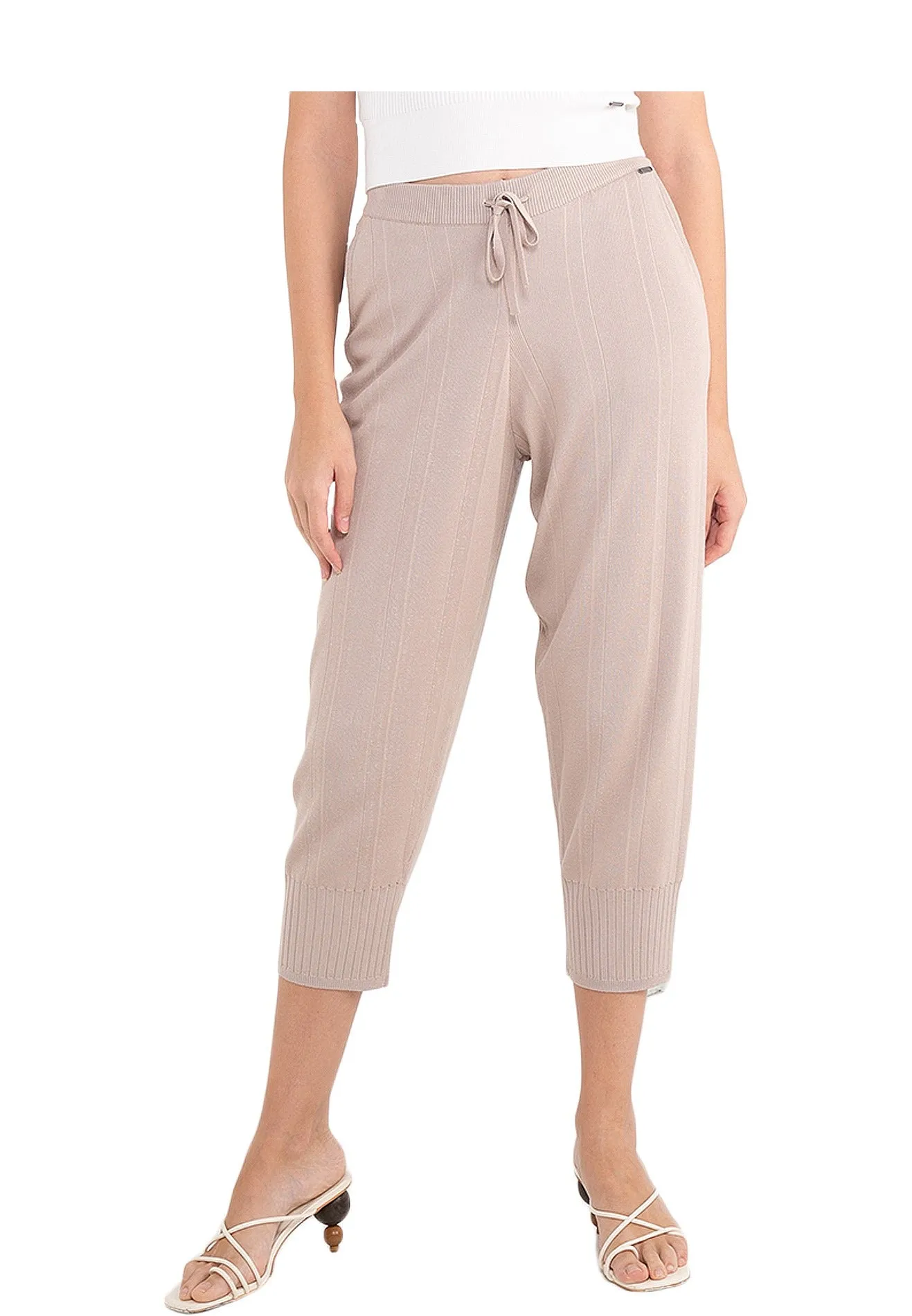 ELLE Apparel Straight Leg Drawstring Waist Knit Pants