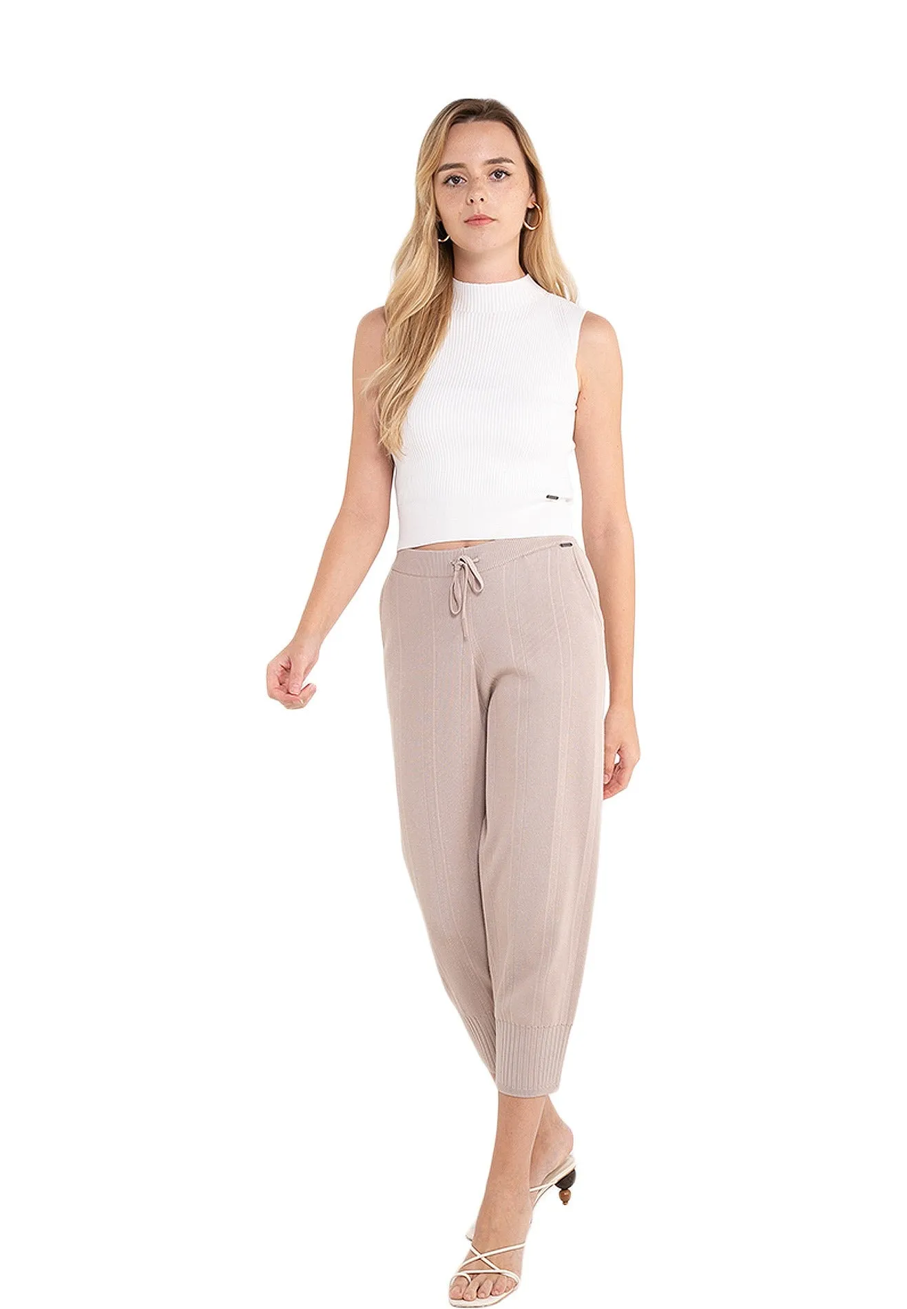 ELLE Apparel Straight Leg Drawstring Waist Knit Pants