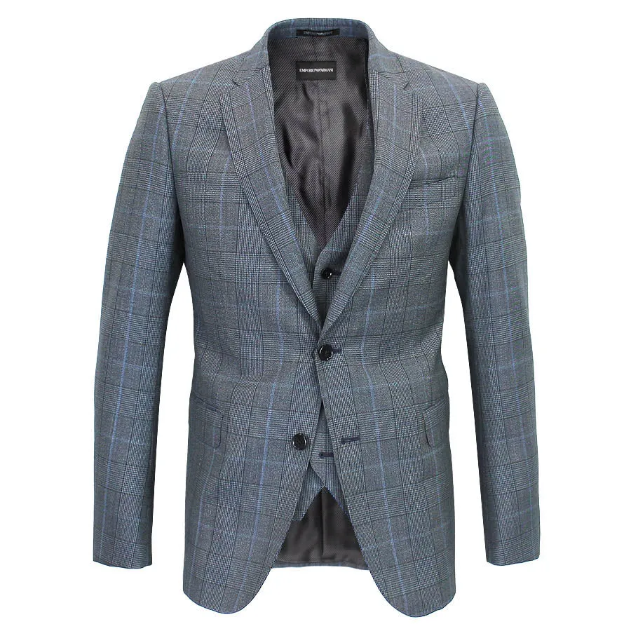 Emporio Armani - M-Line 3 Piece Woven Suit in Blue Check